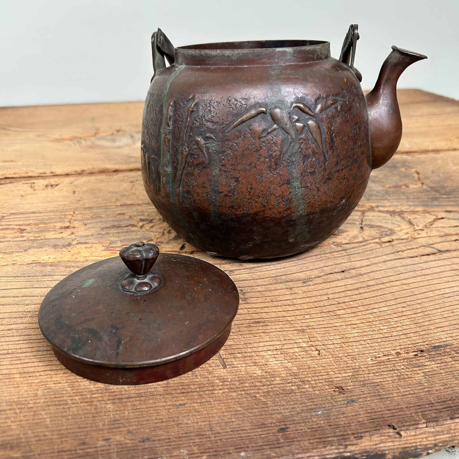 Antique Copper Teapot Tetsubin, Meiji Period, Japan.