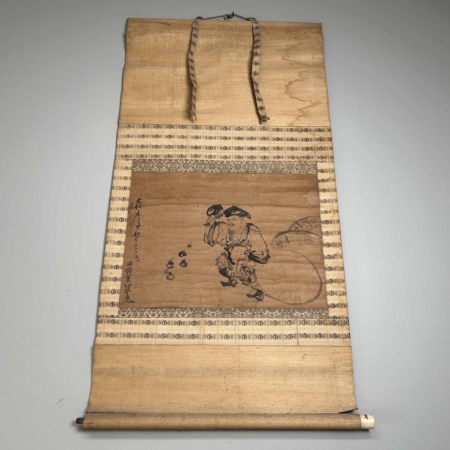 Antieke Japanse Kakemono Scroll 'Daikokuten', Meiji-periode.
