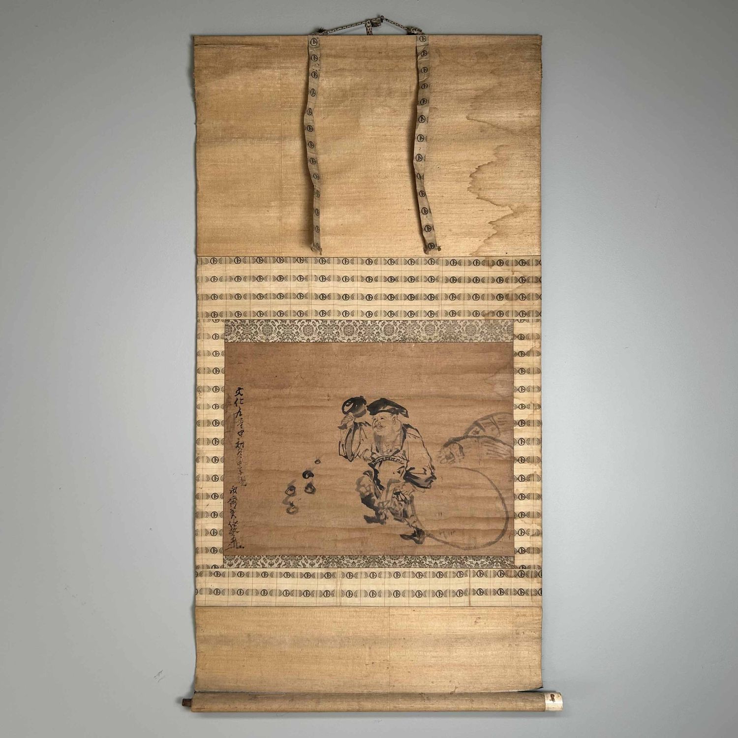 Antieke Japanse Kakemono Scroll 'Daikokuten', Meiji-periode.