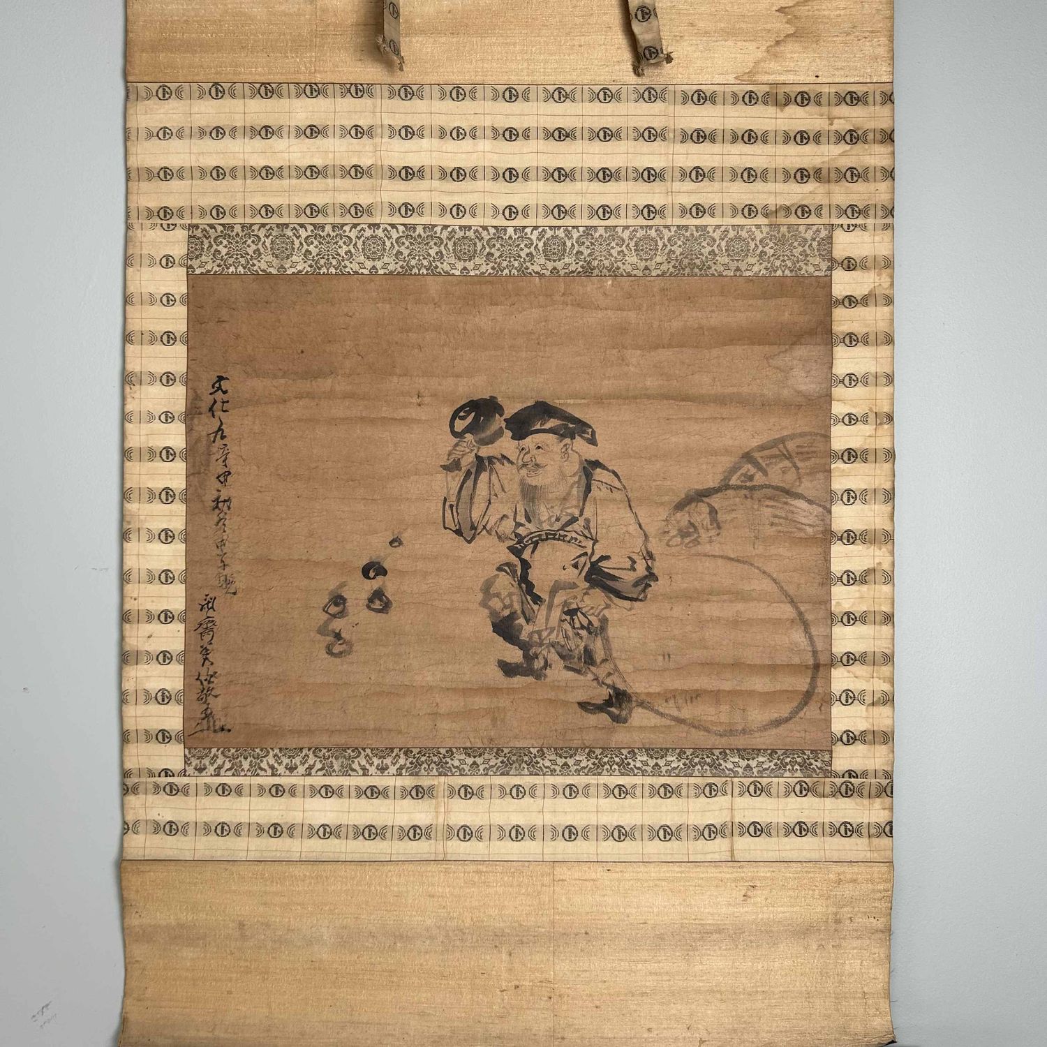 Antieke Japanse Kakemono Scroll 'Daikokuten', Meiji-periode.