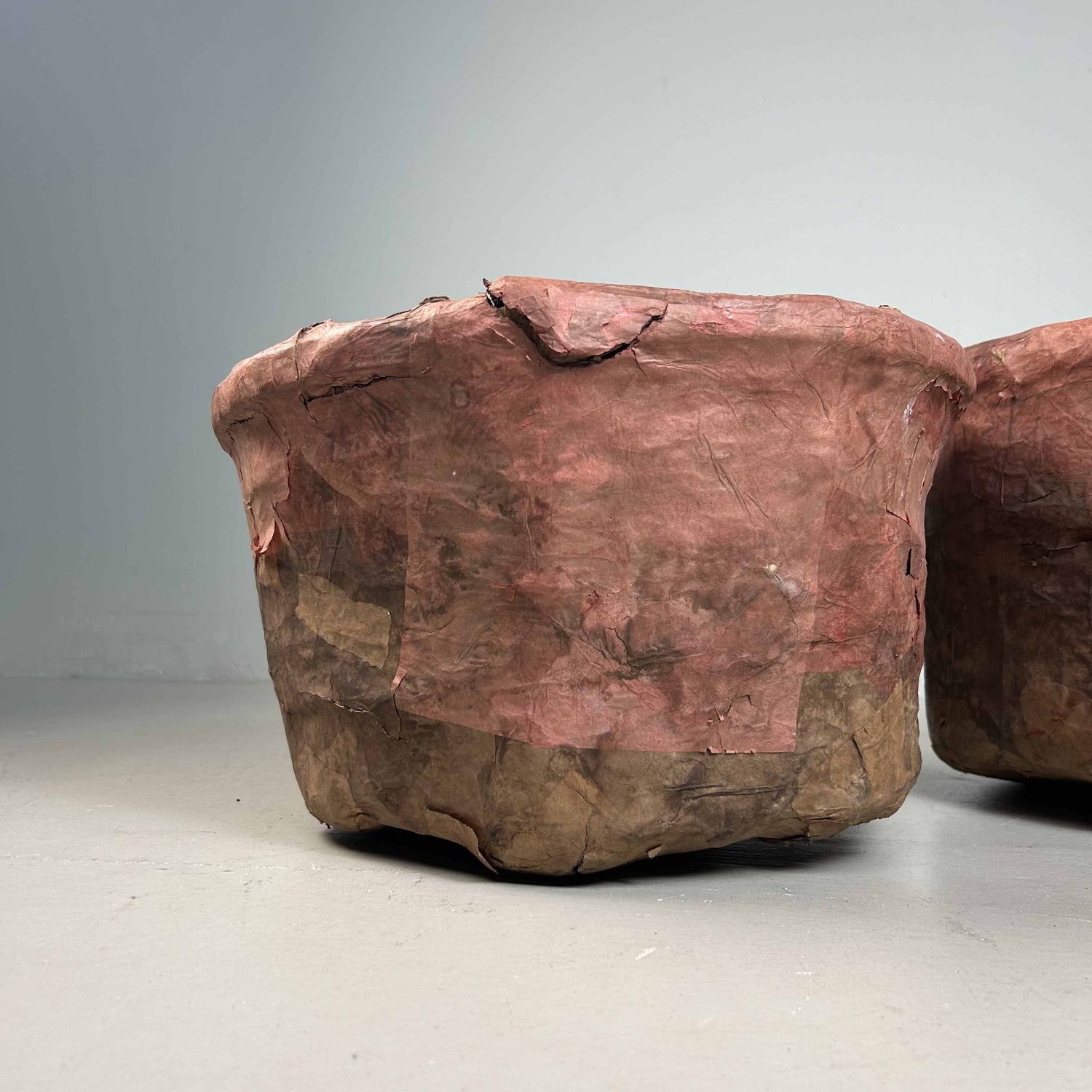 Set Antieke Bamboe Manden met Washi Papier, Meiji-periode, Japan.