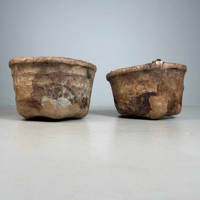 Set of Antique Bamboo Baskets with Washi Paper, Meiji Period, Japan.