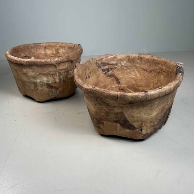 Set of Antique Bamboo Baskets with Washi Paper, Meiji Period, Japan.