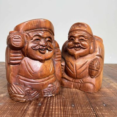 Houten Set Goden 'Ebisu en Daikoku', Shōwa-periode, Kisoji, Japan.