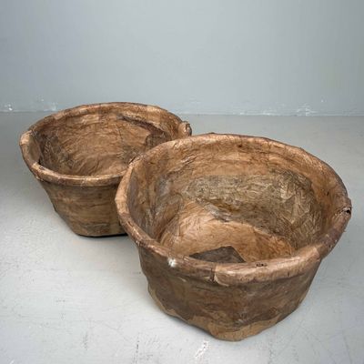 Set of Antique Bamboo Baskets with Washi Paper, Meiji Period, Japan.