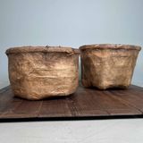 Set of Antique Bamboo Baskets with Washi Paper, Meiji Period, Japan.