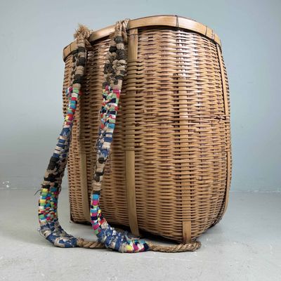 Hand-woven Traditional Bamboo Backpack Basket, Japan.
