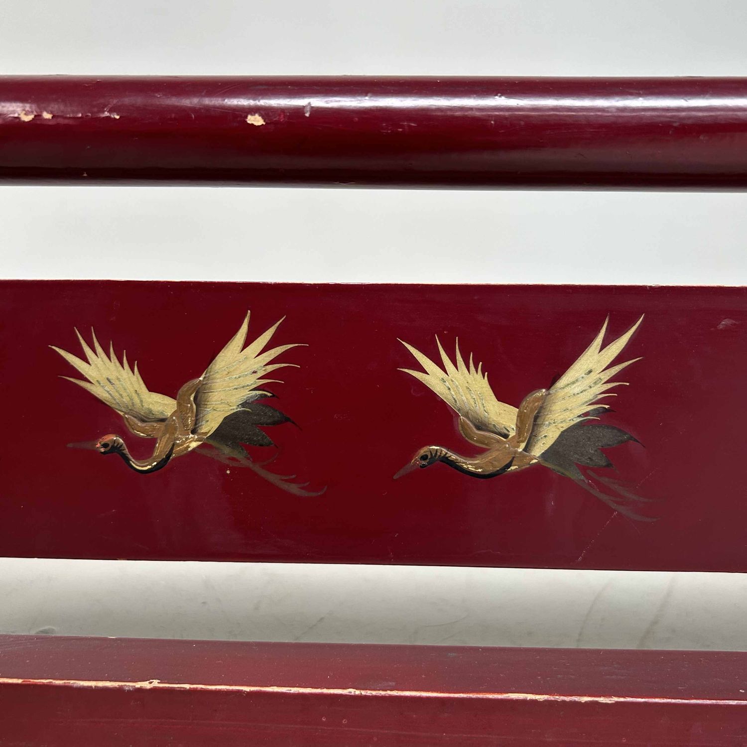 Antique Japanese Lacquered 'Crane' Kimono Hanger Stand (Ikō), Meiji Period.