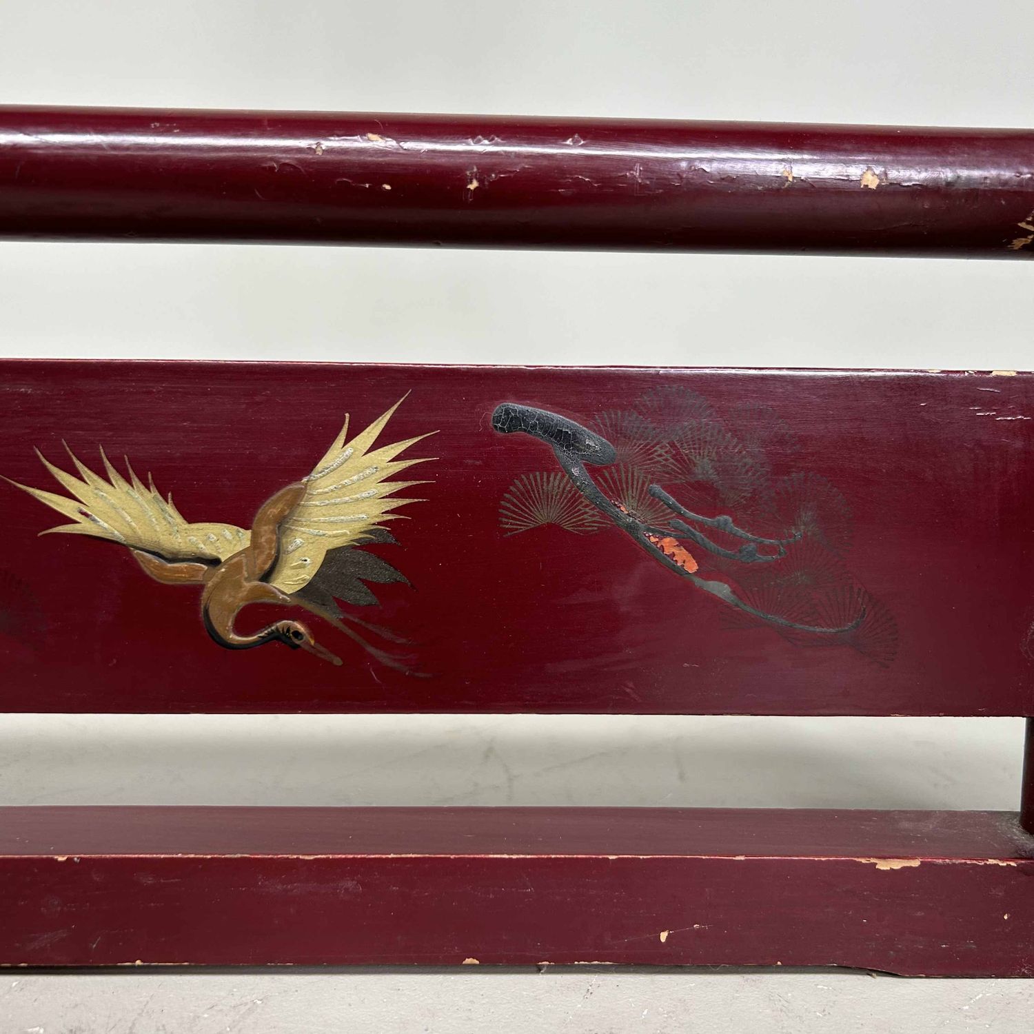 Antique Japanese Lacquered 'Crane' Kimono Hanger Stand (Ikō), Meiji Period.