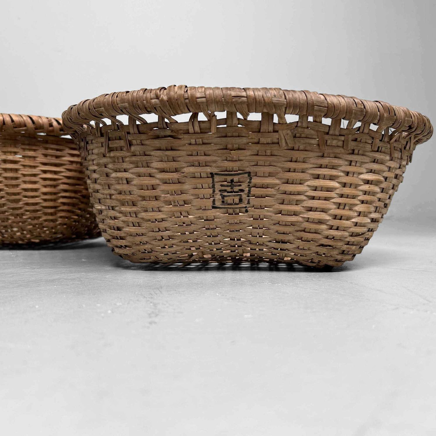 Set of Hand-Woven Wicker Baskets, Taisho Period, Japan.