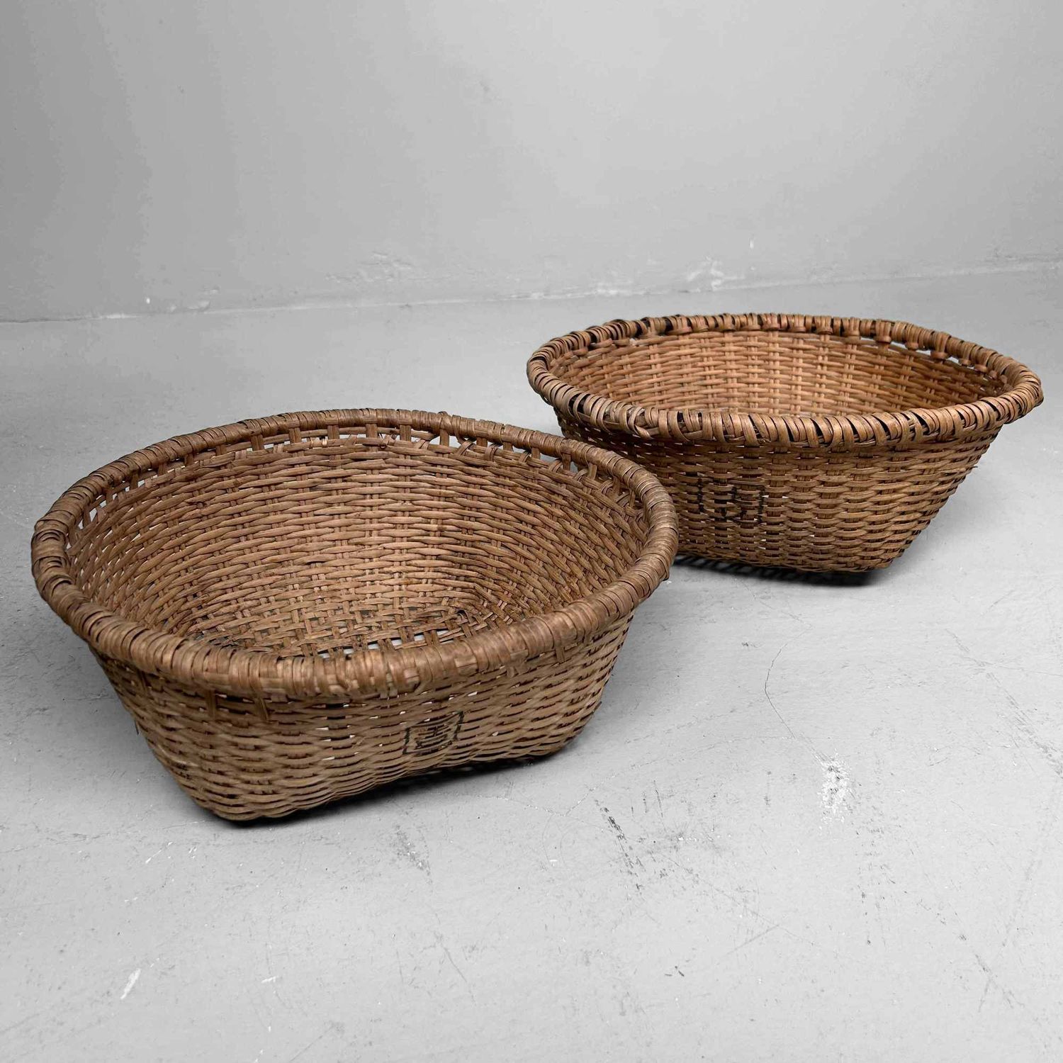 Set of Hand-Woven Wicker Baskets, Taisho Period, Japan.