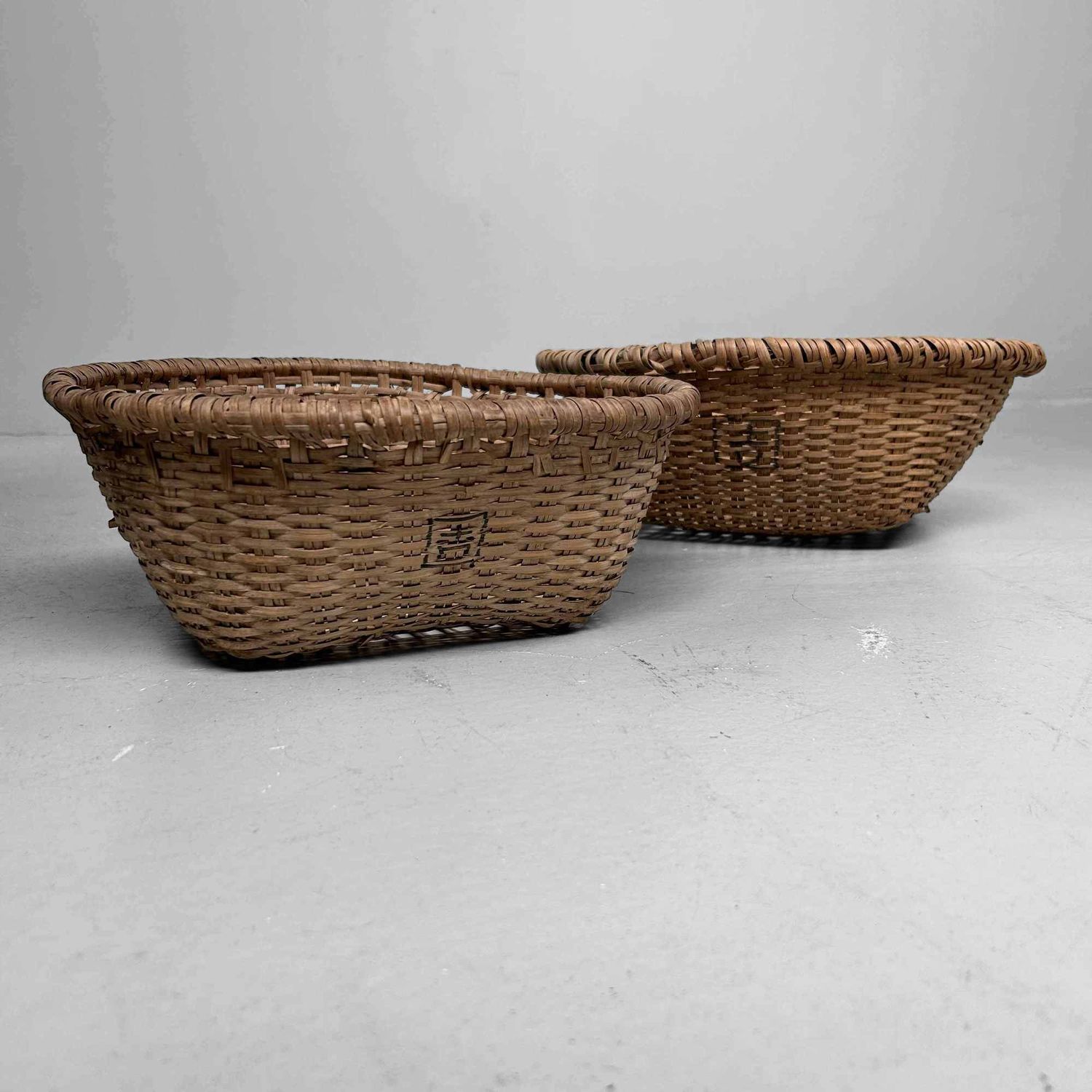 Set of Hand-Woven Wicker Baskets, Taisho Period, Japan.