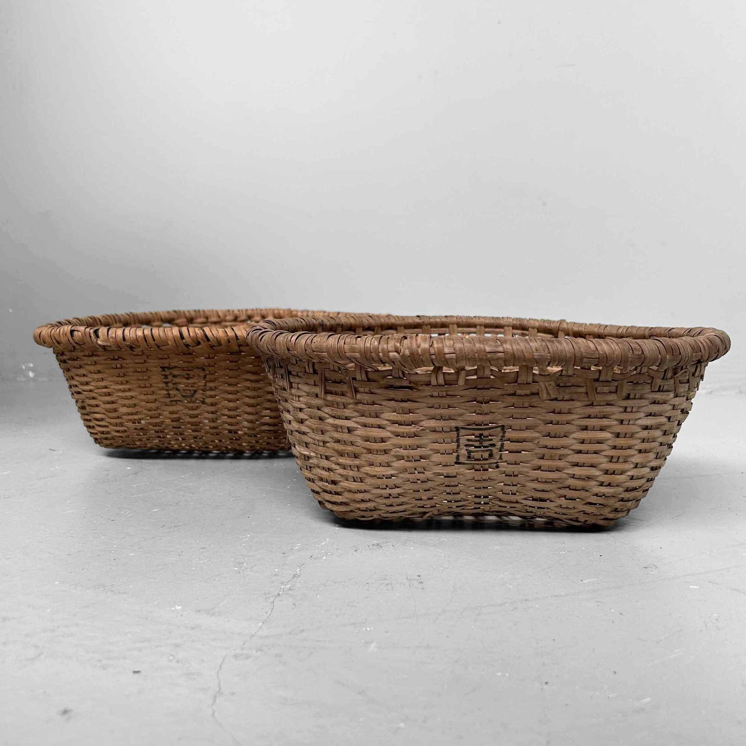 Set of Hand-Woven Wicker Baskets, Taisho Period, Japan.