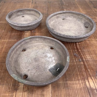 Set Ronde Bonsai Schalen, Tokoname Ware, Japan.