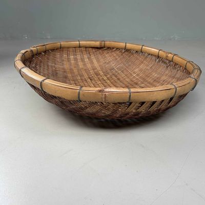 Japanese Hand-Woven Bamboo and Reed Harvest Basket, Shōwa Period.