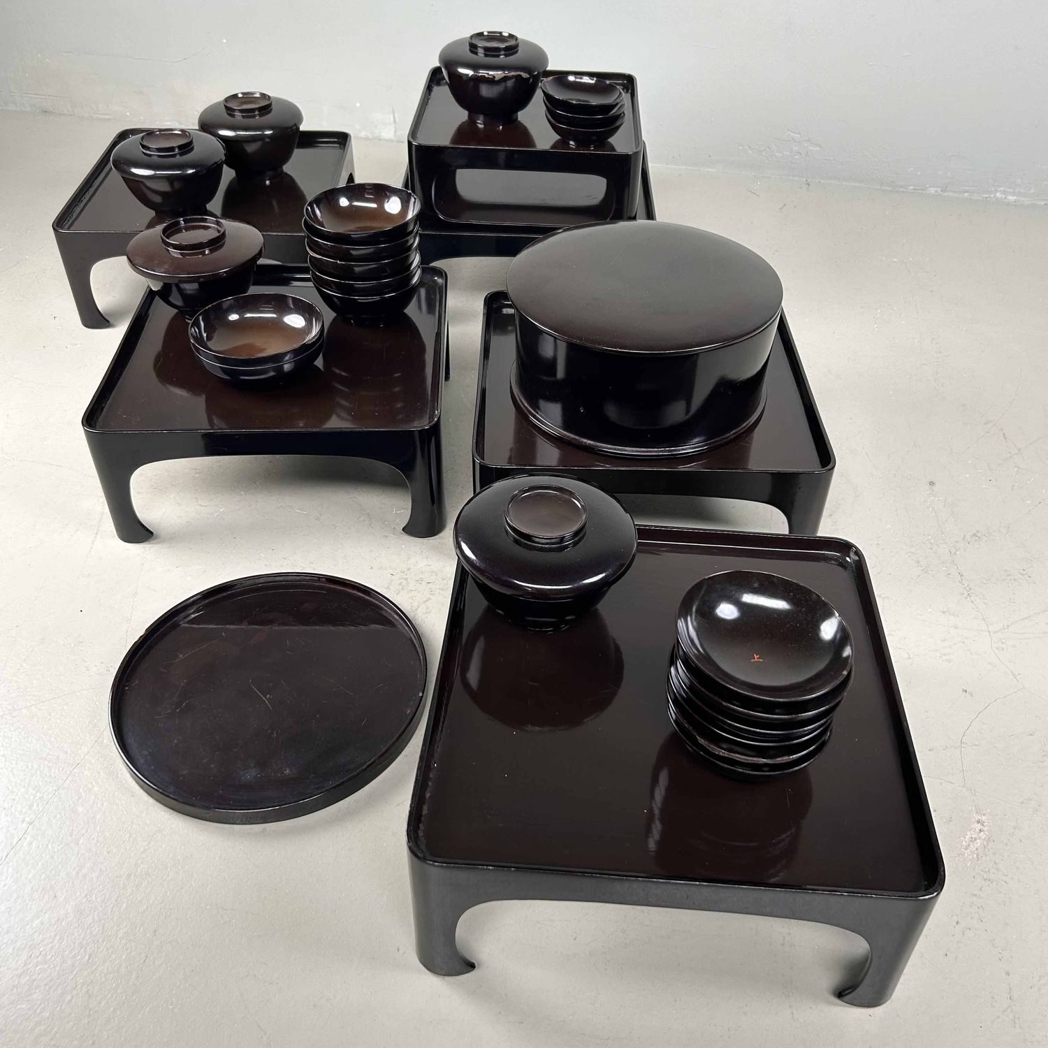 Antique Ceremonial Set of Traditional Lacquerware, Meiji Period, Japan.