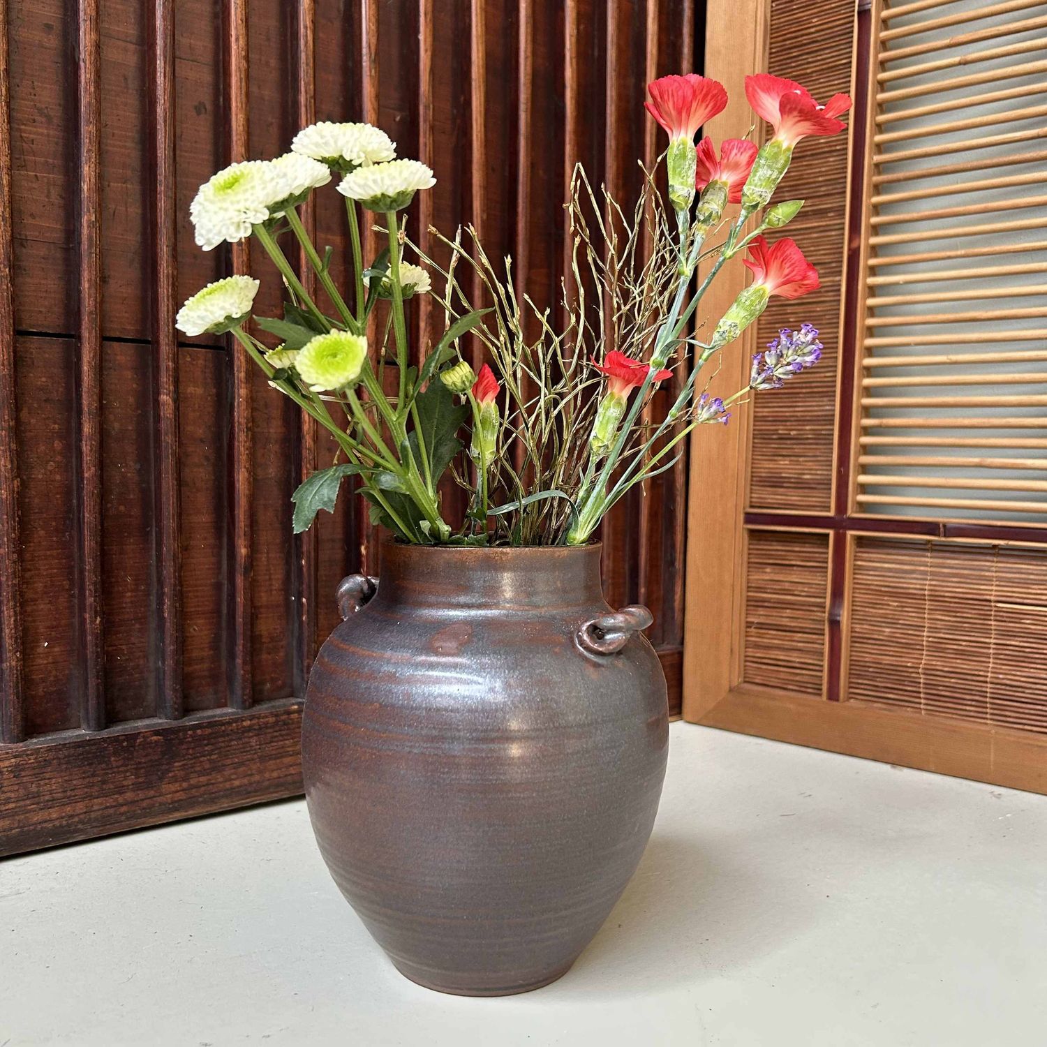 Unieke Ikebana Vaas, Bizen Aardewerk uit Japan.