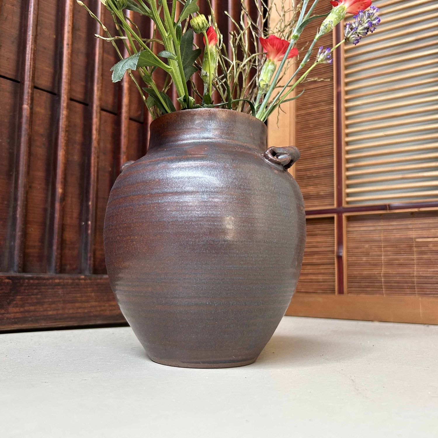 Unieke Ikebana Vaas, Bizen Aardewerk uit Japan.