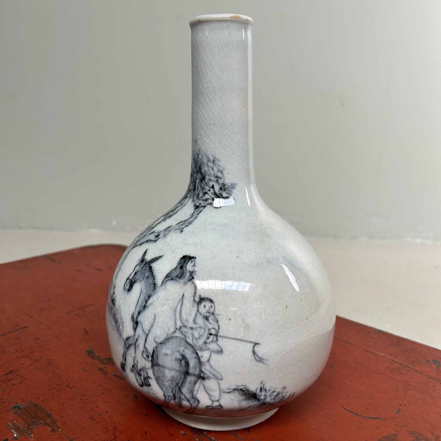 Ikebana Flower Vase with Horseman, late Taishō period, Japan.