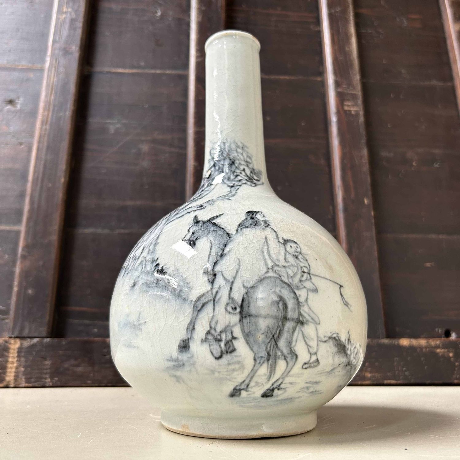 Ikebana Flower Vase with Horseman, late Taishō period, Japan.