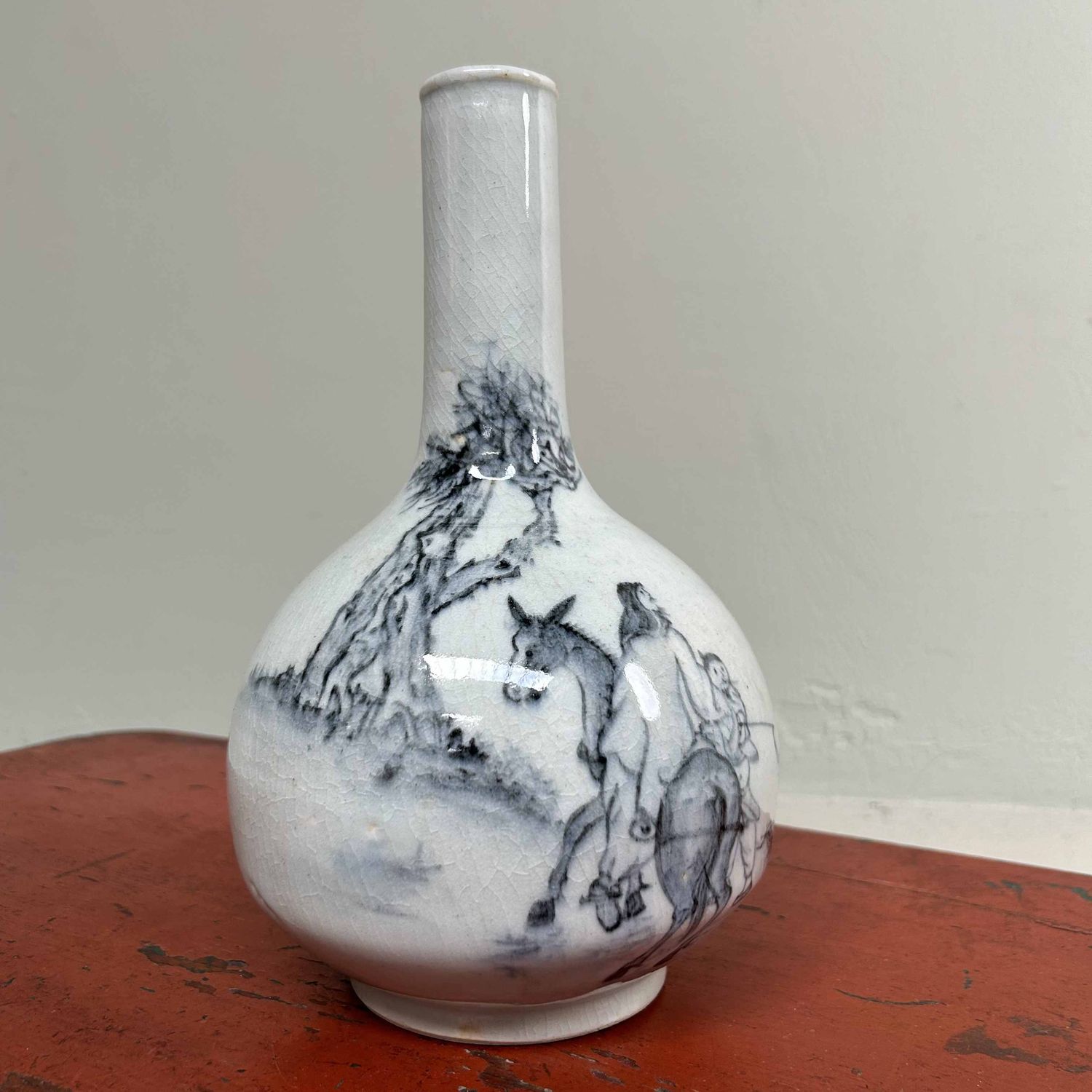 Ikebana Flower Vase with Horseman, late Taishō period, Japan.