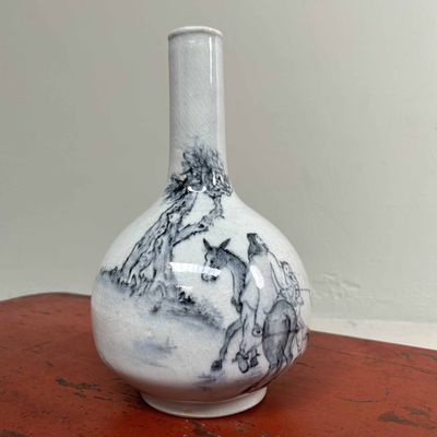 Ikebana Flower Vase with Horseman, late Taishō period, Japan.