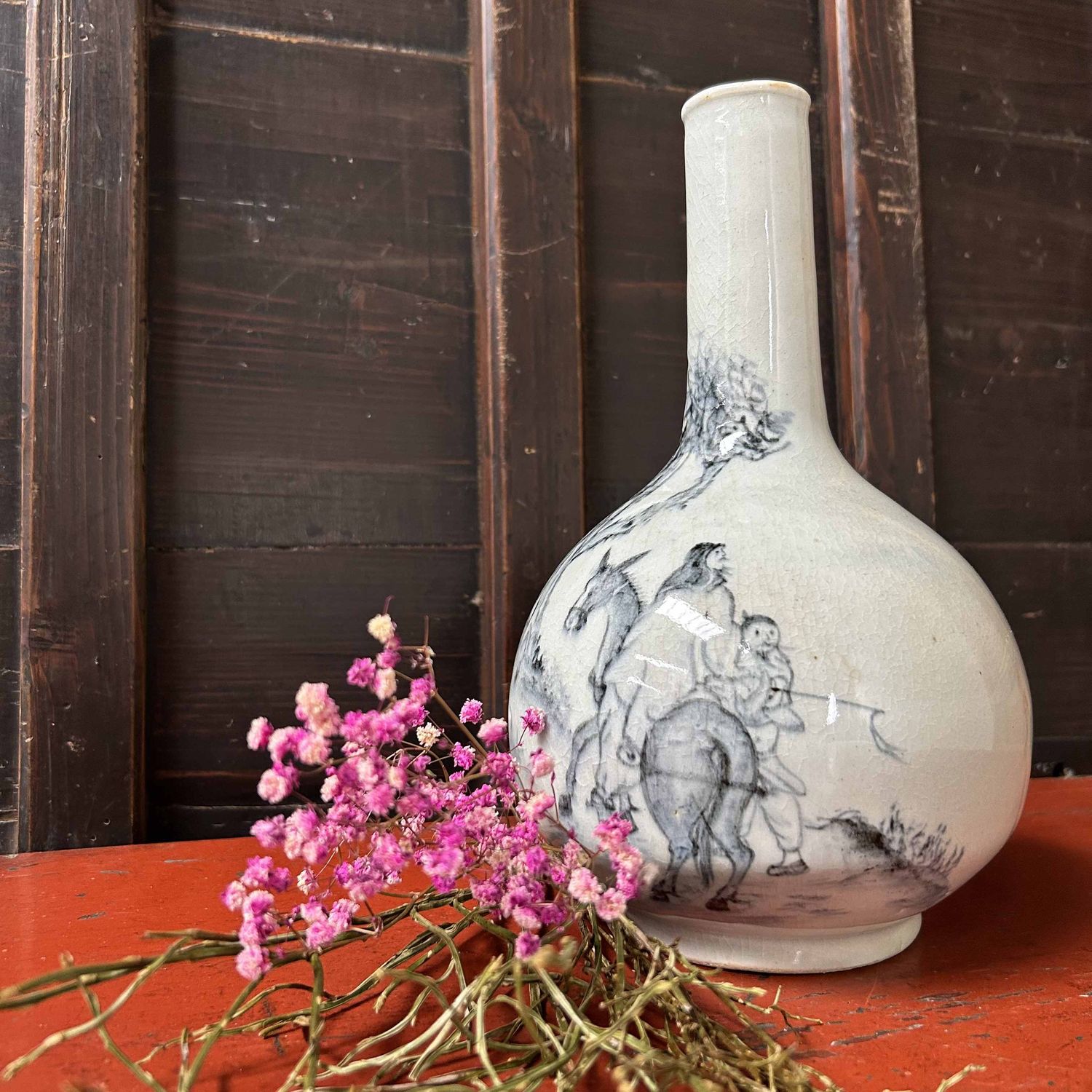 Ikebana Flower Vase with Horseman, late Taishō period, Japan.