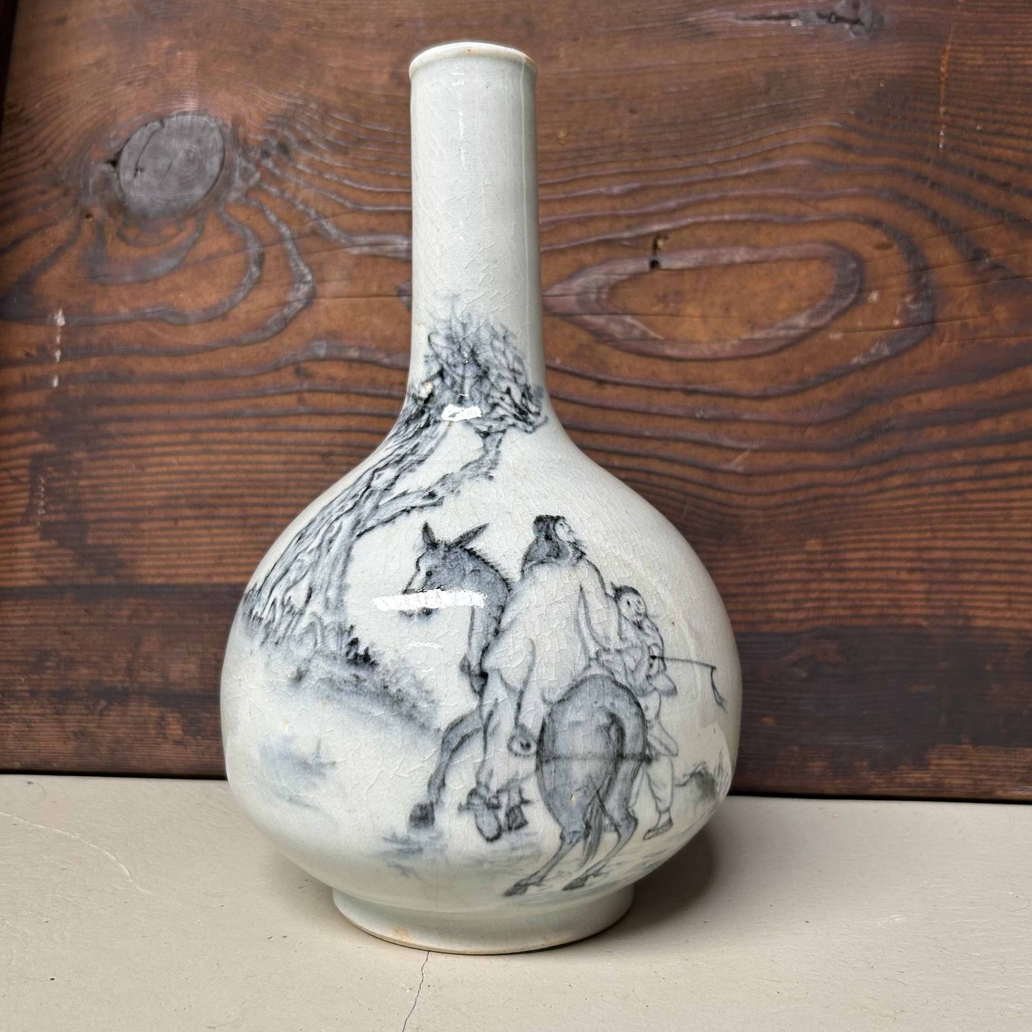 Ikebana Flower Vase with Horseman, late Taishō period, Japan.