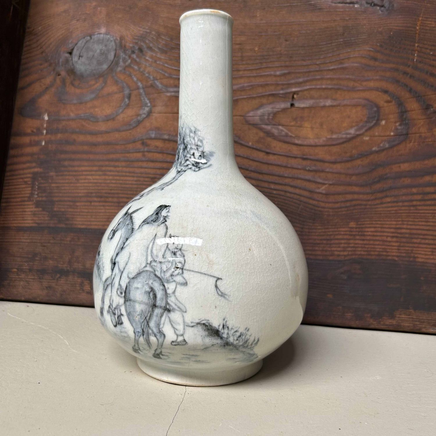Ikebana Flower Vase with Horseman, late Taishō period, Japan.