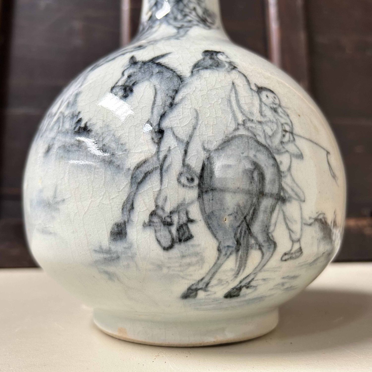 Ikebana Flower Vase with Horseman, late Taishō period, Japan.