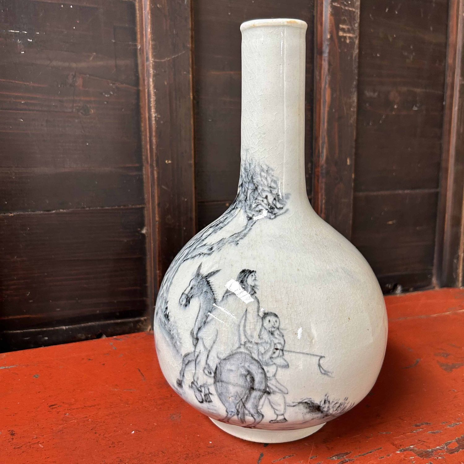Ikebana Flower Vase with Horseman, late Taishō period, Japan.