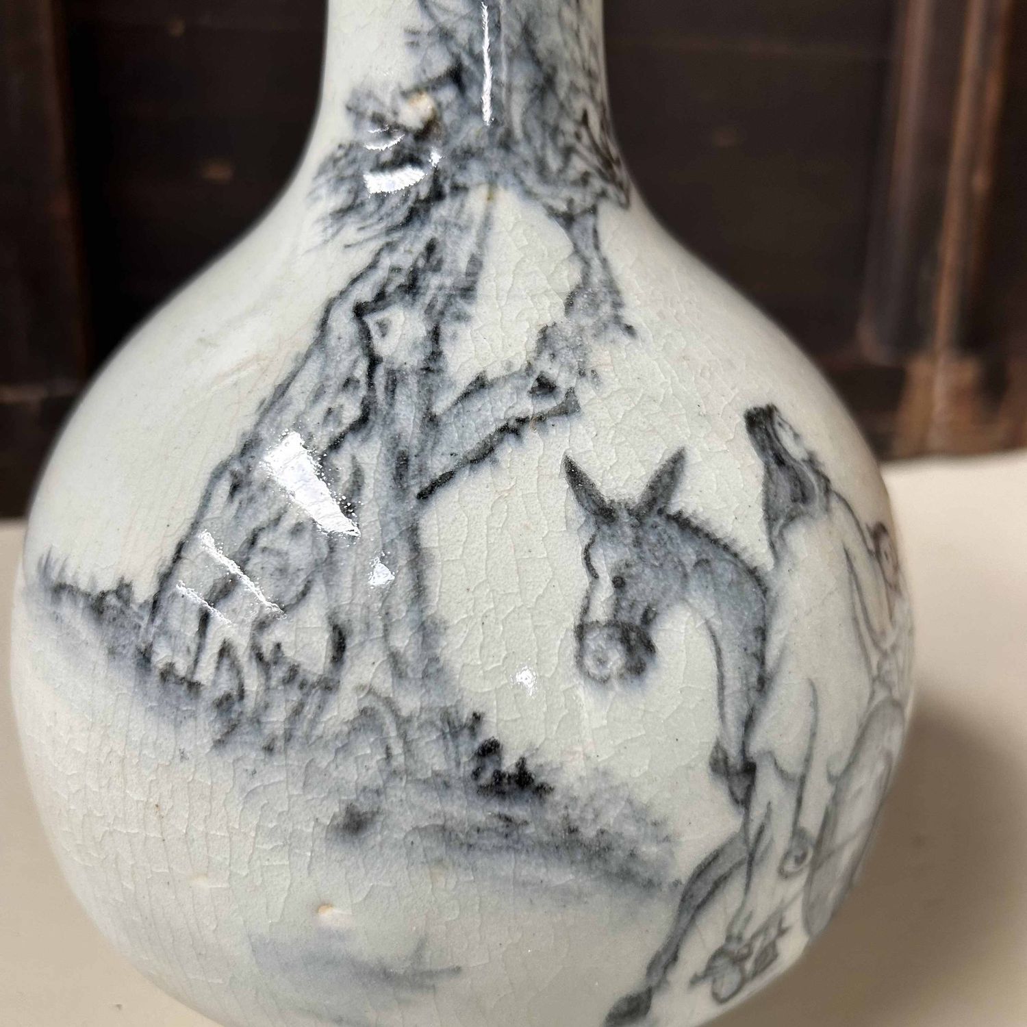 Ikebana Flower Vase with Horseman, late Taishō period, Japan.