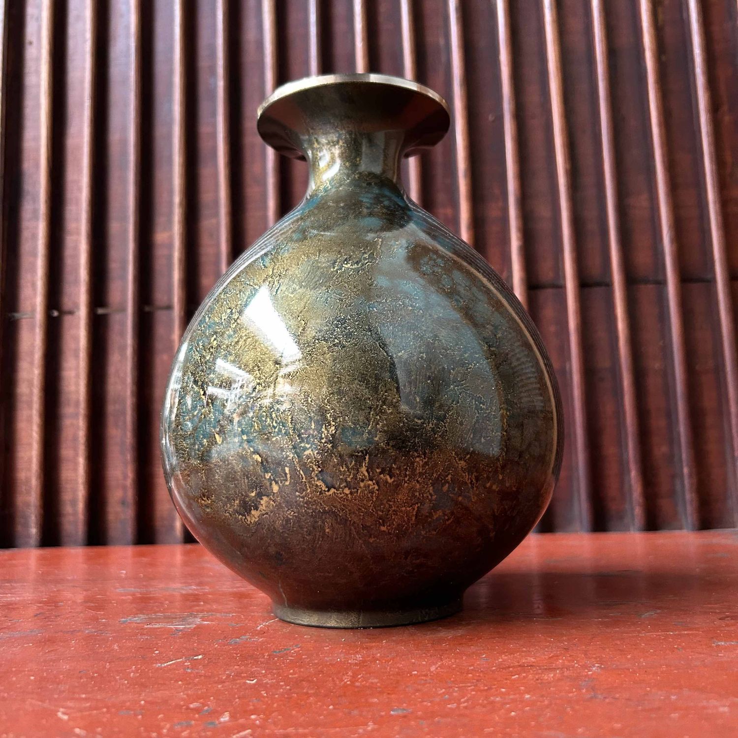 Copper Ikebana Flower Vase Mitsukoshi, Shōwa era, Japan.