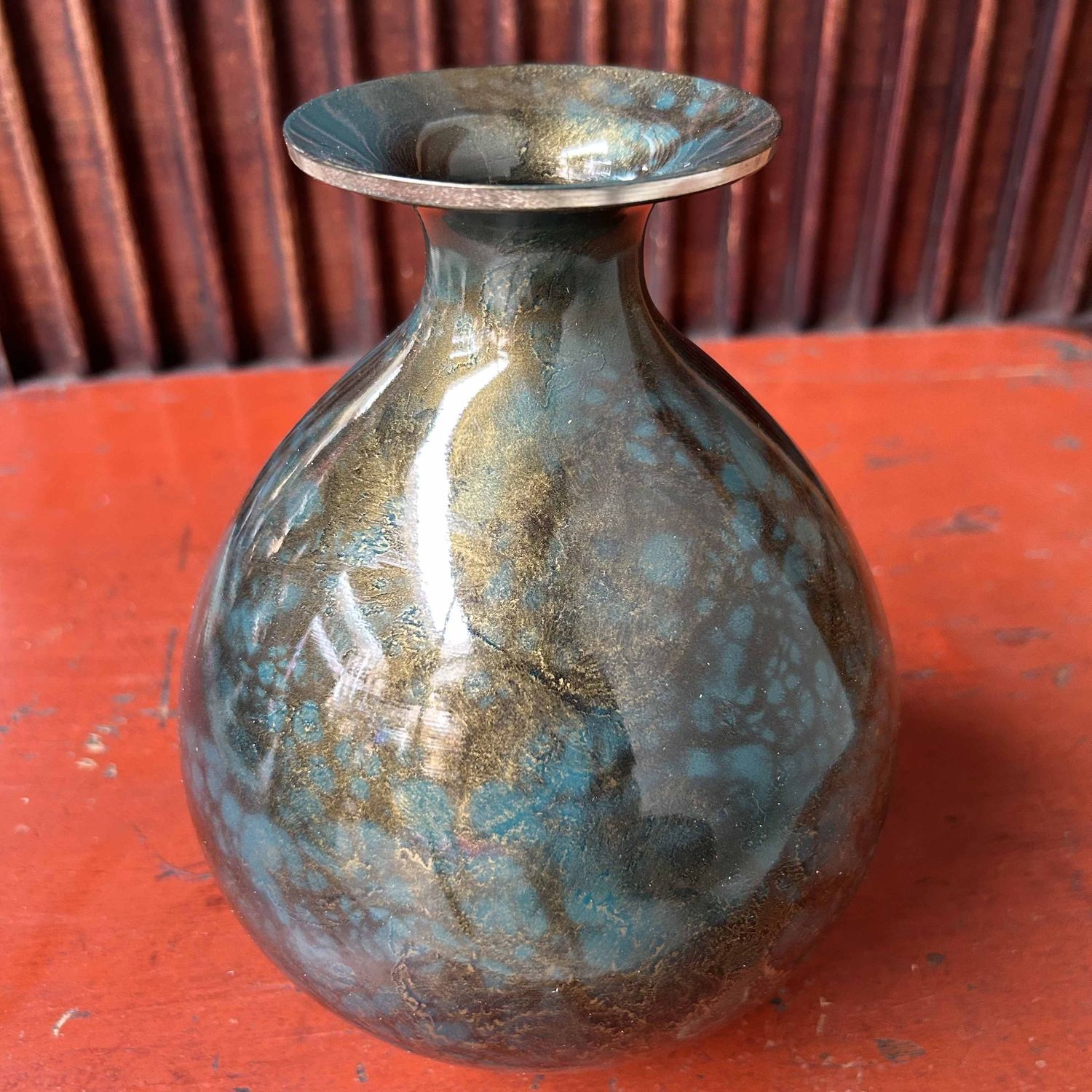 Copper Ikebana Flower Vase Mitsukoshi, Shōwa era, Japan.