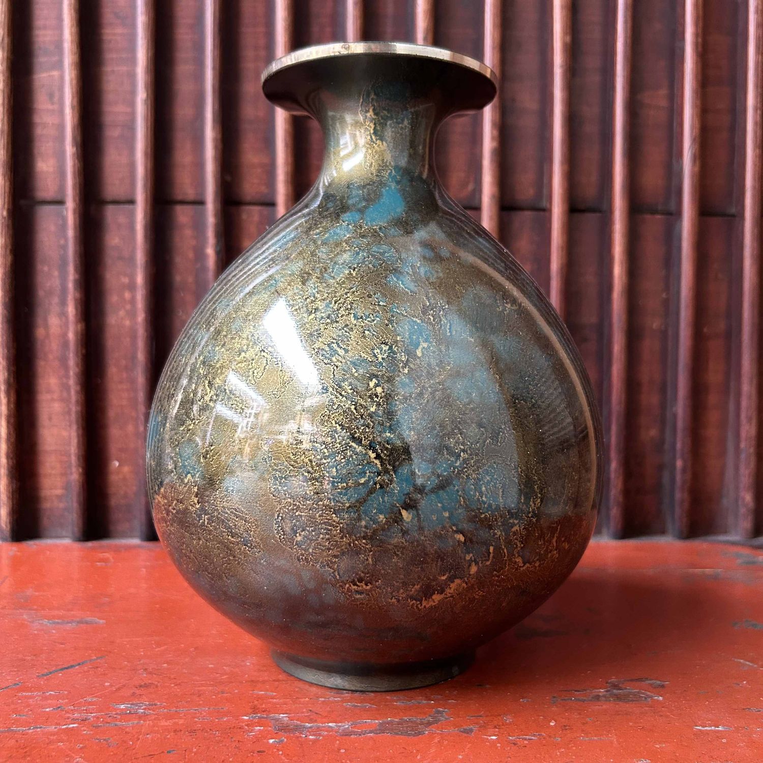 Copper Ikebana Flower Vase Mitsukoshi, Shōwa era, Japan.