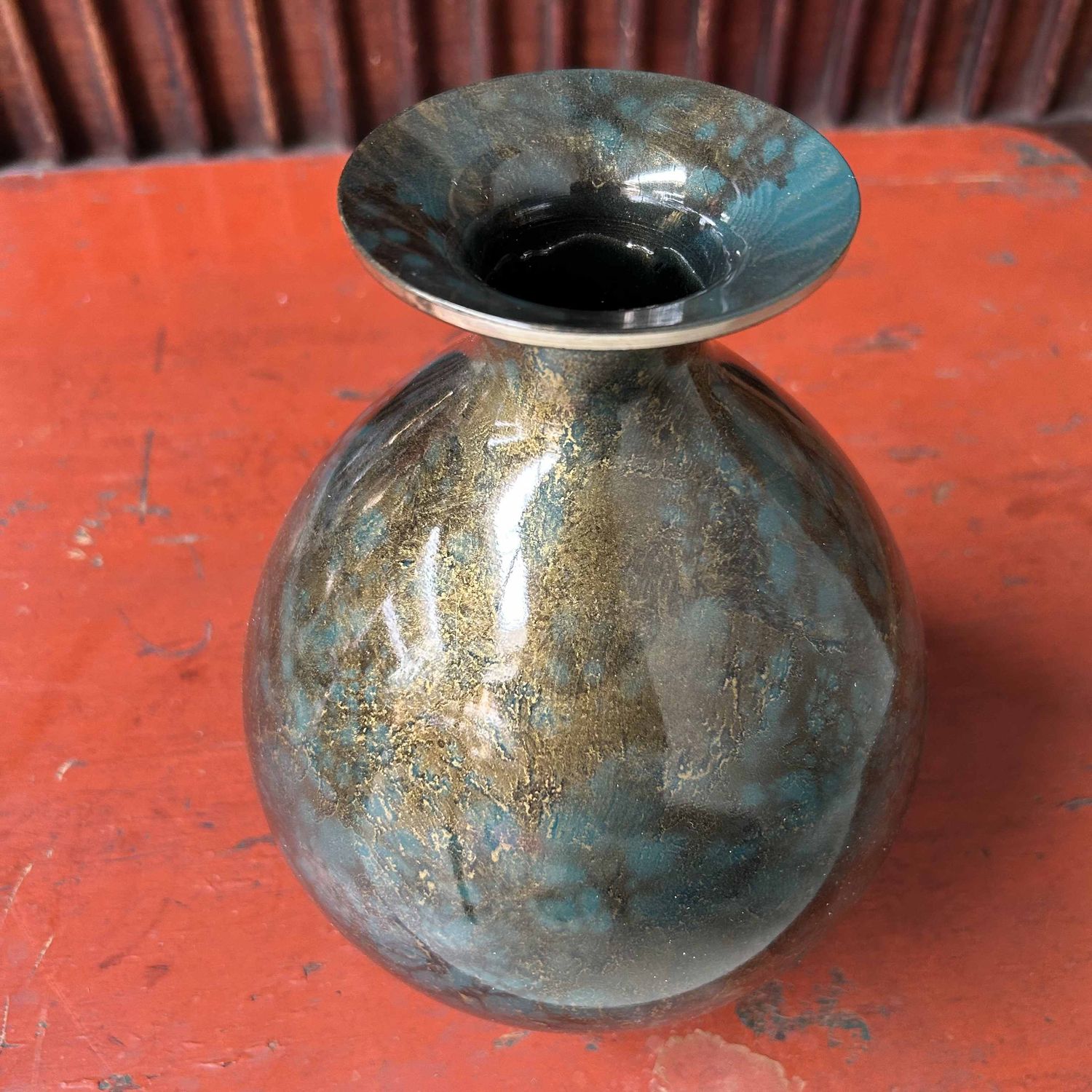 Copper Ikebana Flower Vase Mitsukoshi, Shōwa era, Japan.