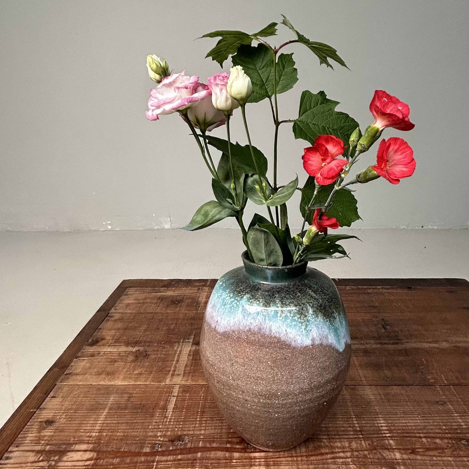 Glazed Ceramic Ikebana Flower Vase, Agano Yaki, Japan. Glazed Ceramic Ikebana Flower Vase, Agano Yaki, Japan.