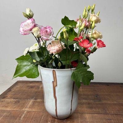Ceramic Vintage Ikebana Flower Vase, Hagi Ware, Japan.