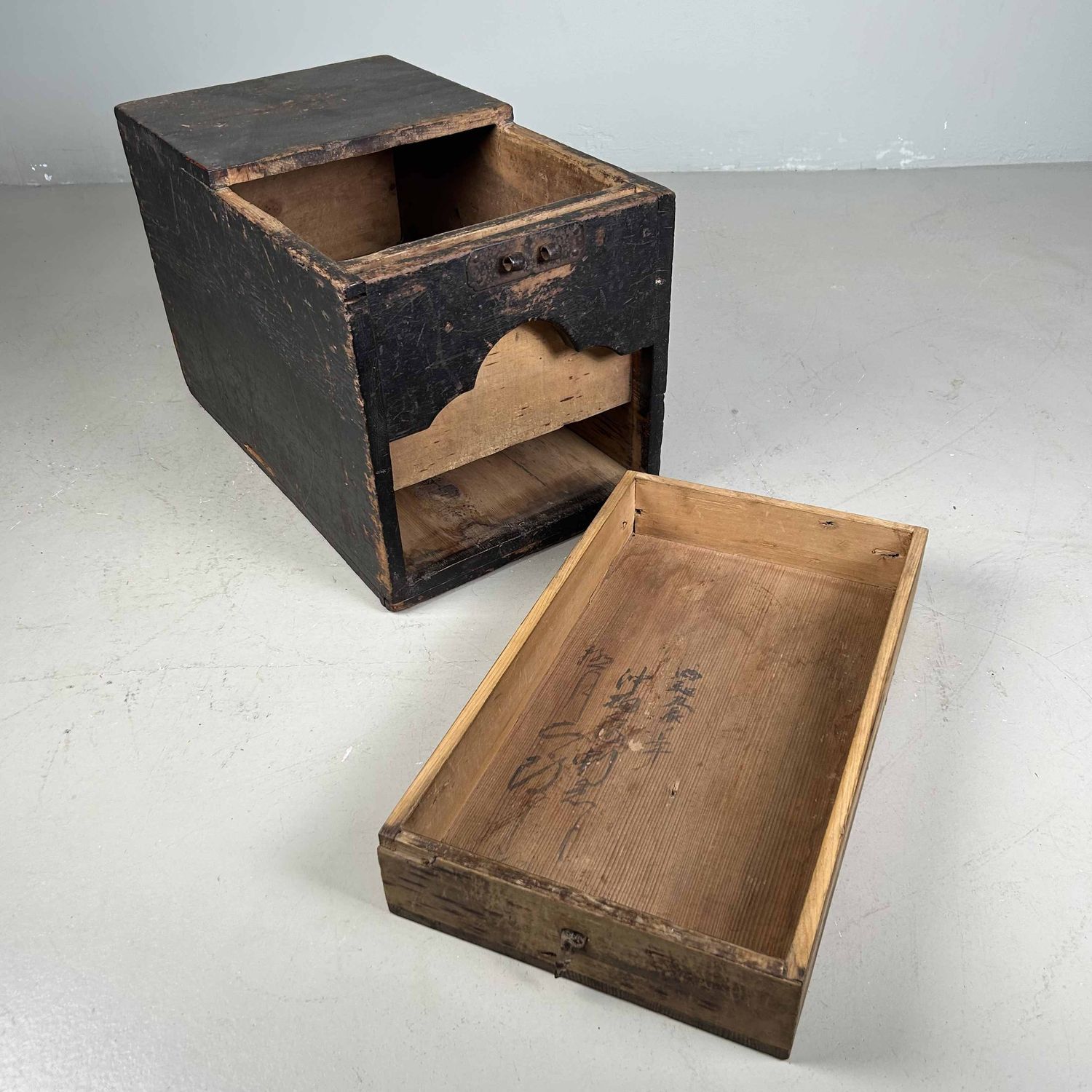 Antique Wooden Zenibako Temple Offering Box, Meiji Period, Japan.