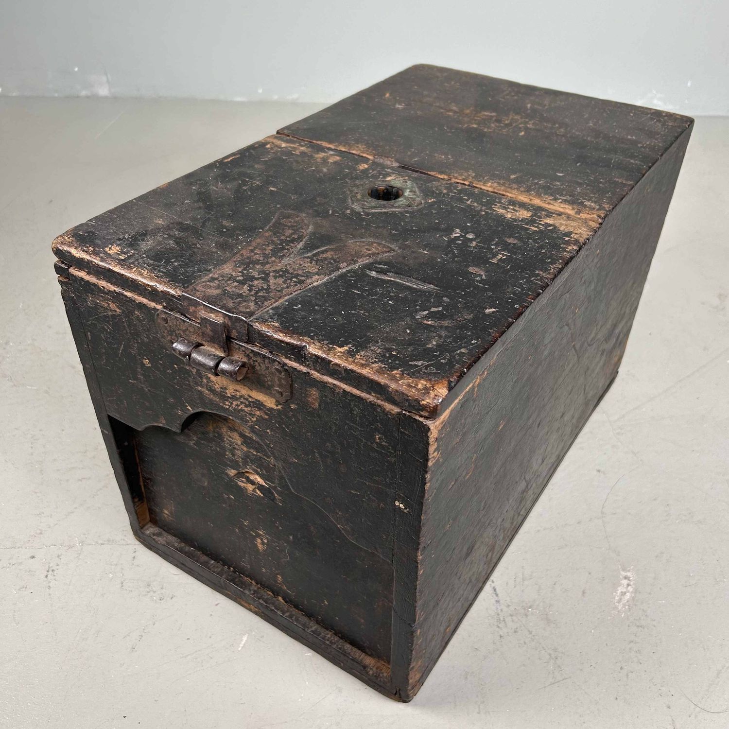 Antique Wooden Zenibako Temple Offering Box, Meiji Period, Japan.