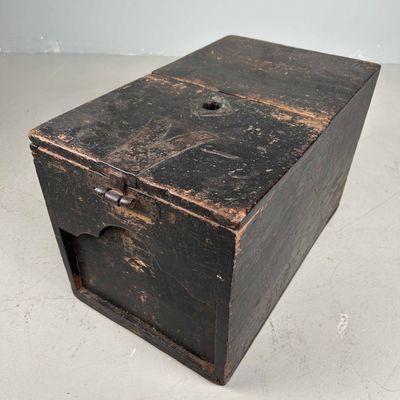 Antique Wooden Zenibako Temple Offering Box, Meiji Period, Japan.