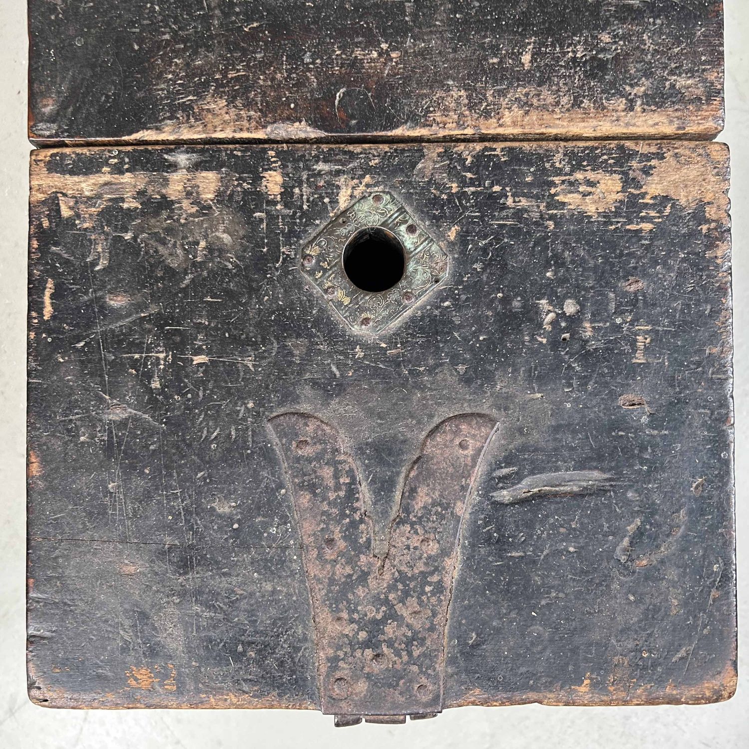 Antique Wooden Zenibako Temple Offering Box, Meiji Period, Japan.