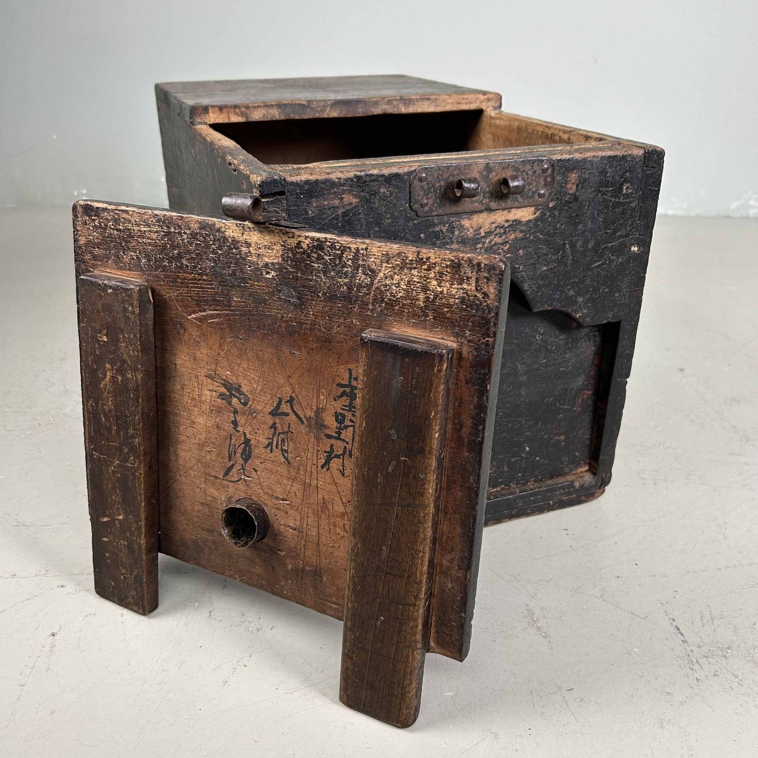 Antique Wooden Zenibako Temple Offering Box, Meiji Period, Japan.