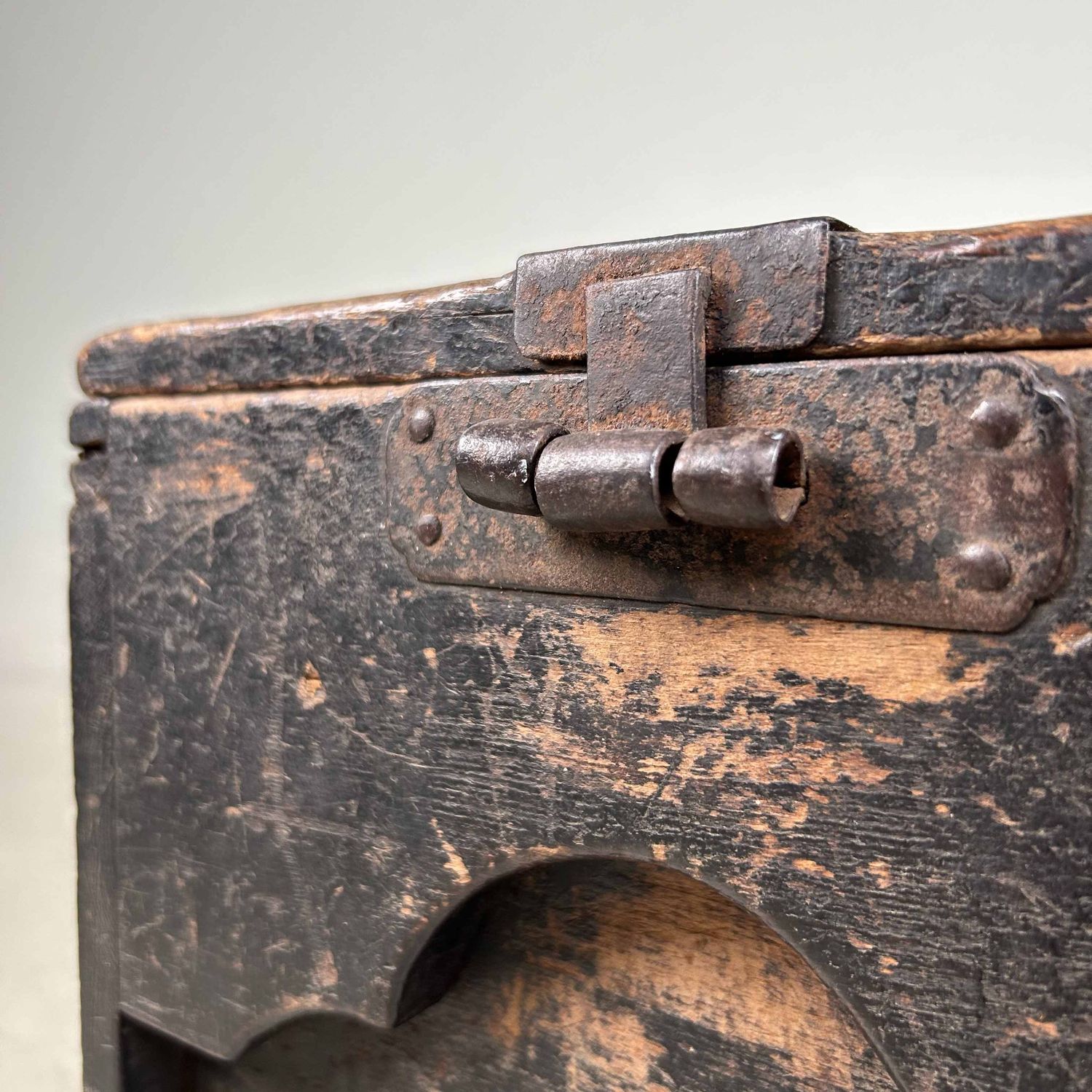 Antique Wooden Zenibako Temple Offering Box, Meiji Period, Japan.