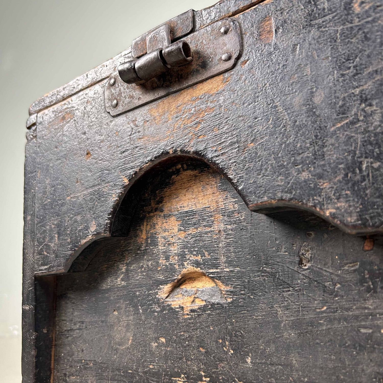 Antique Wooden Zenibako Temple Offering Box, Meiji Period, Japan.