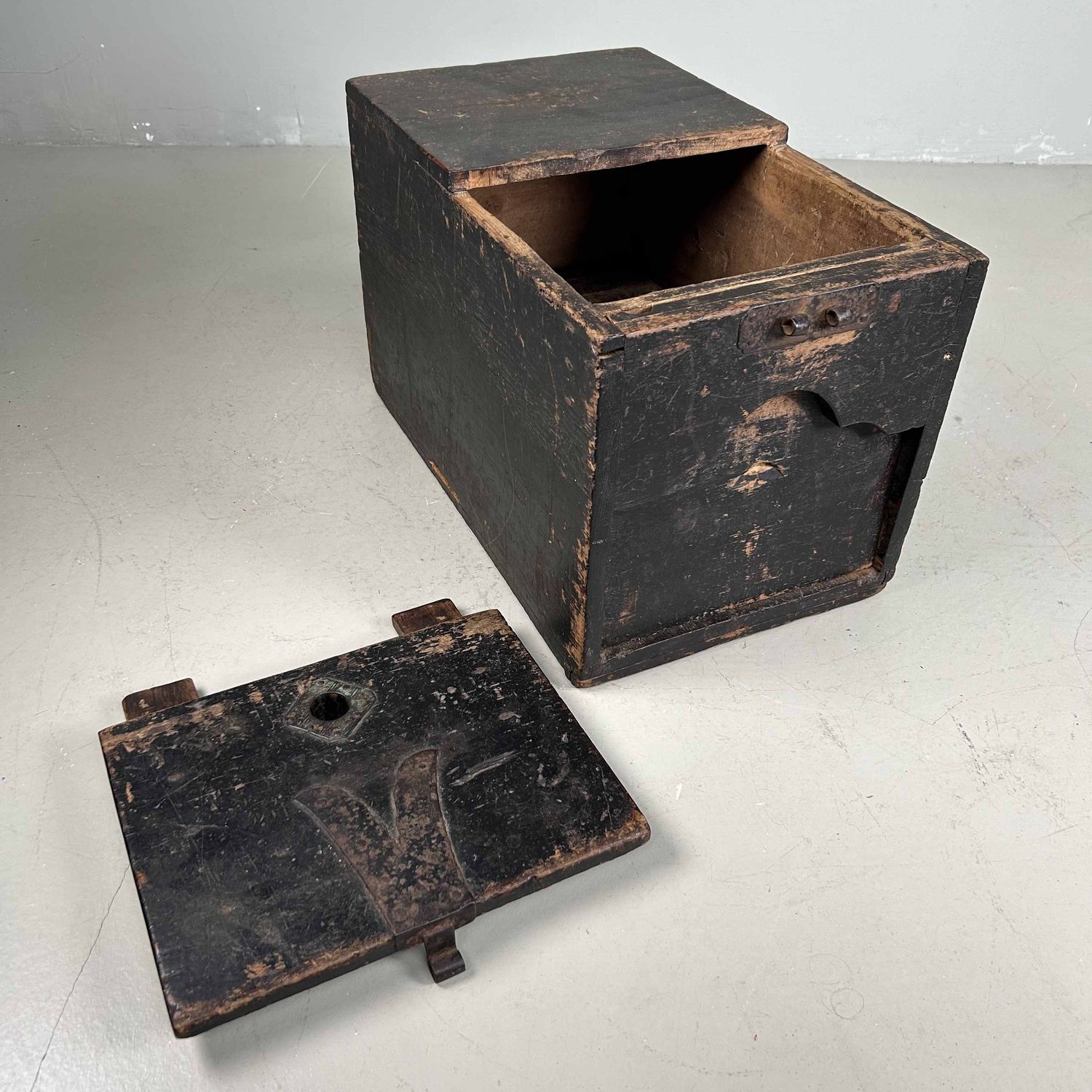 Antique Wooden Zenibako Temple Offering Box, Meiji Period, Japan.