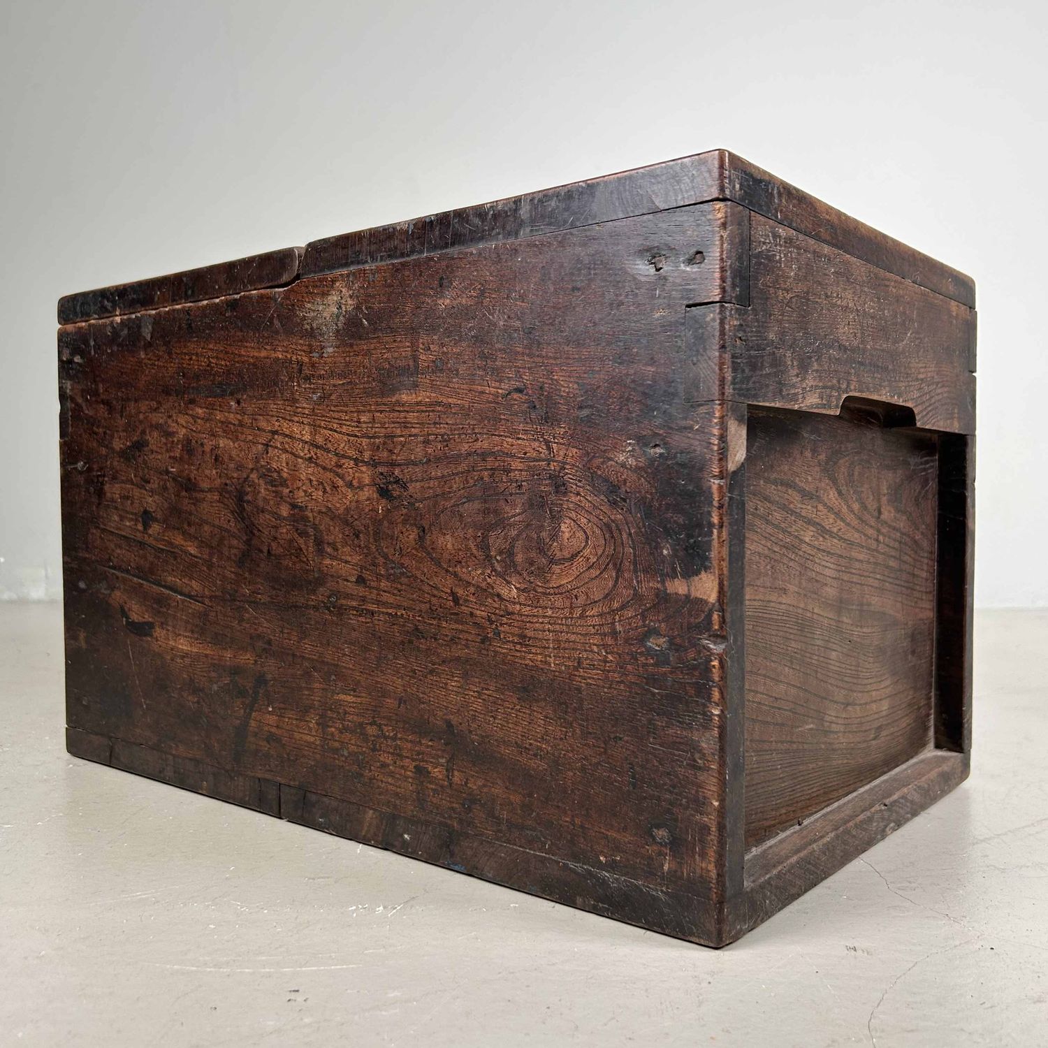 Antique Wooden Zenibako Temple Offering Box, Meiji Period, Japan.