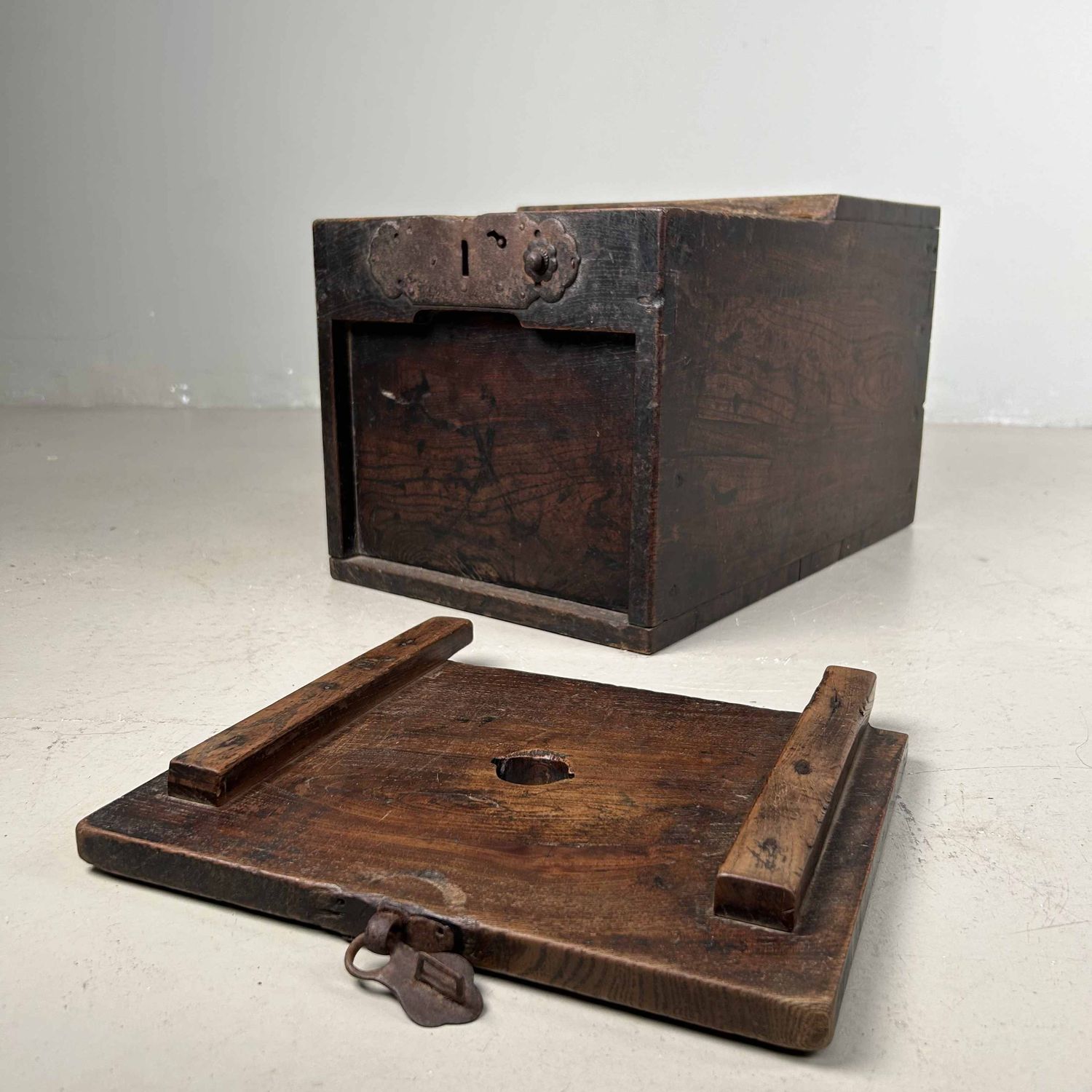 Antique Wooden Zenibako Temple Offering Box, Meiji Period, Japan.