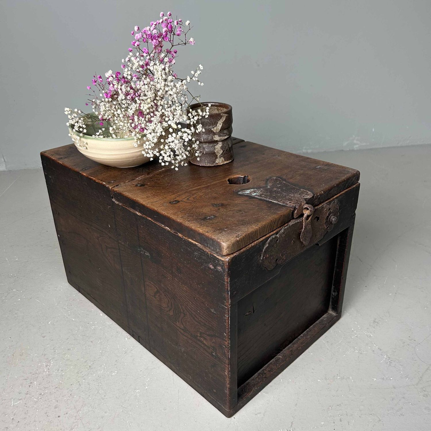 Antique Wooden Zenibako Temple Offering Box, Meiji Period, Japan.