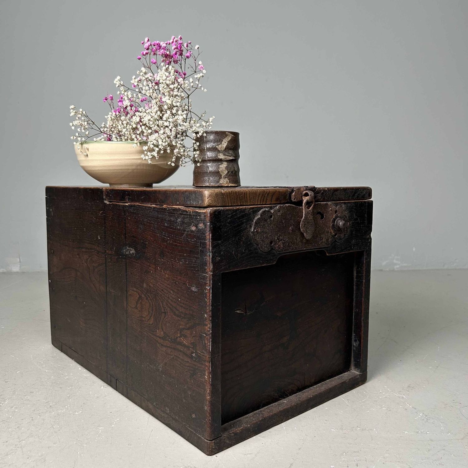Antique Wooden Zenibako Temple Offering Box, Meiji Period, Japan.